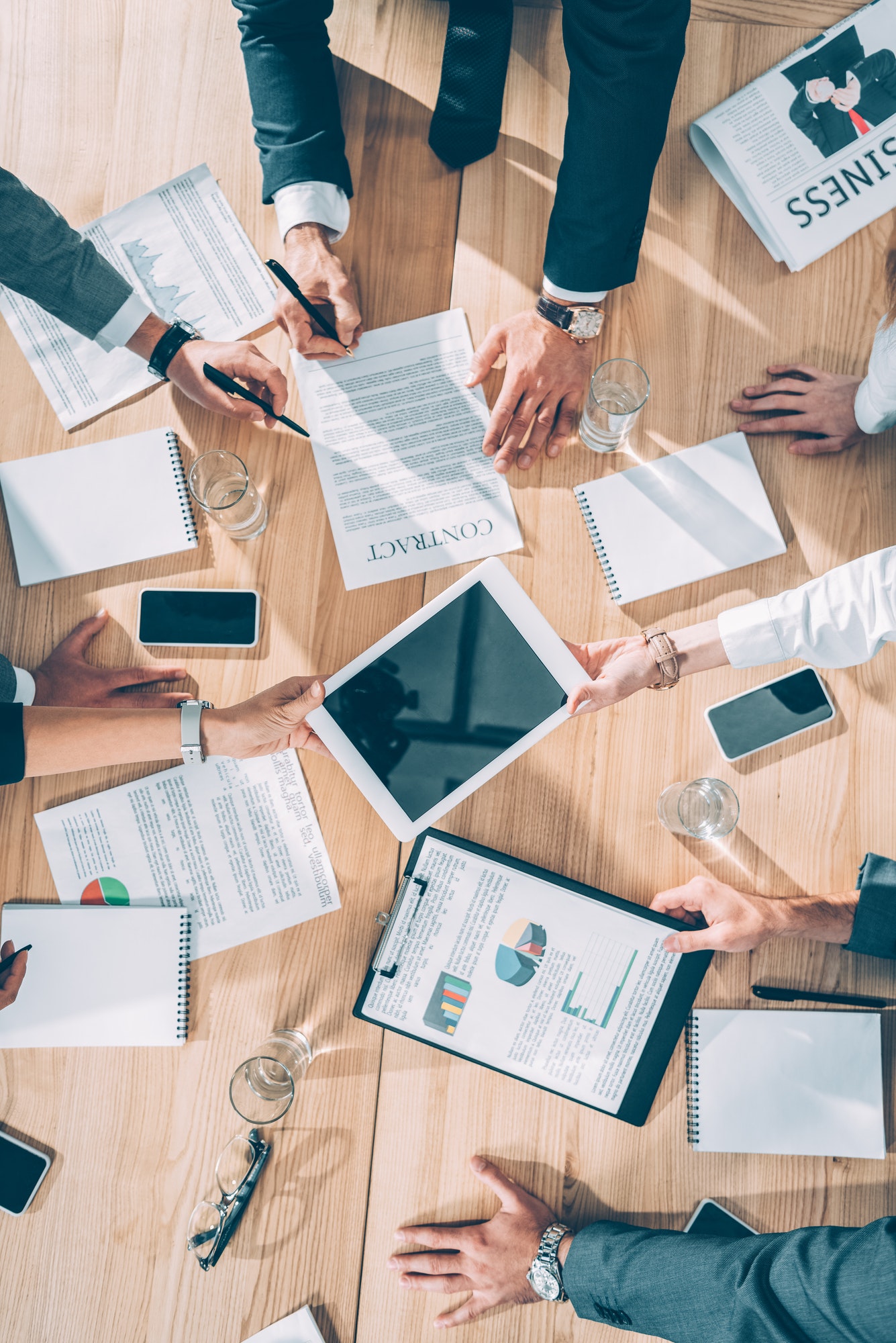 top view of business partners having conversation